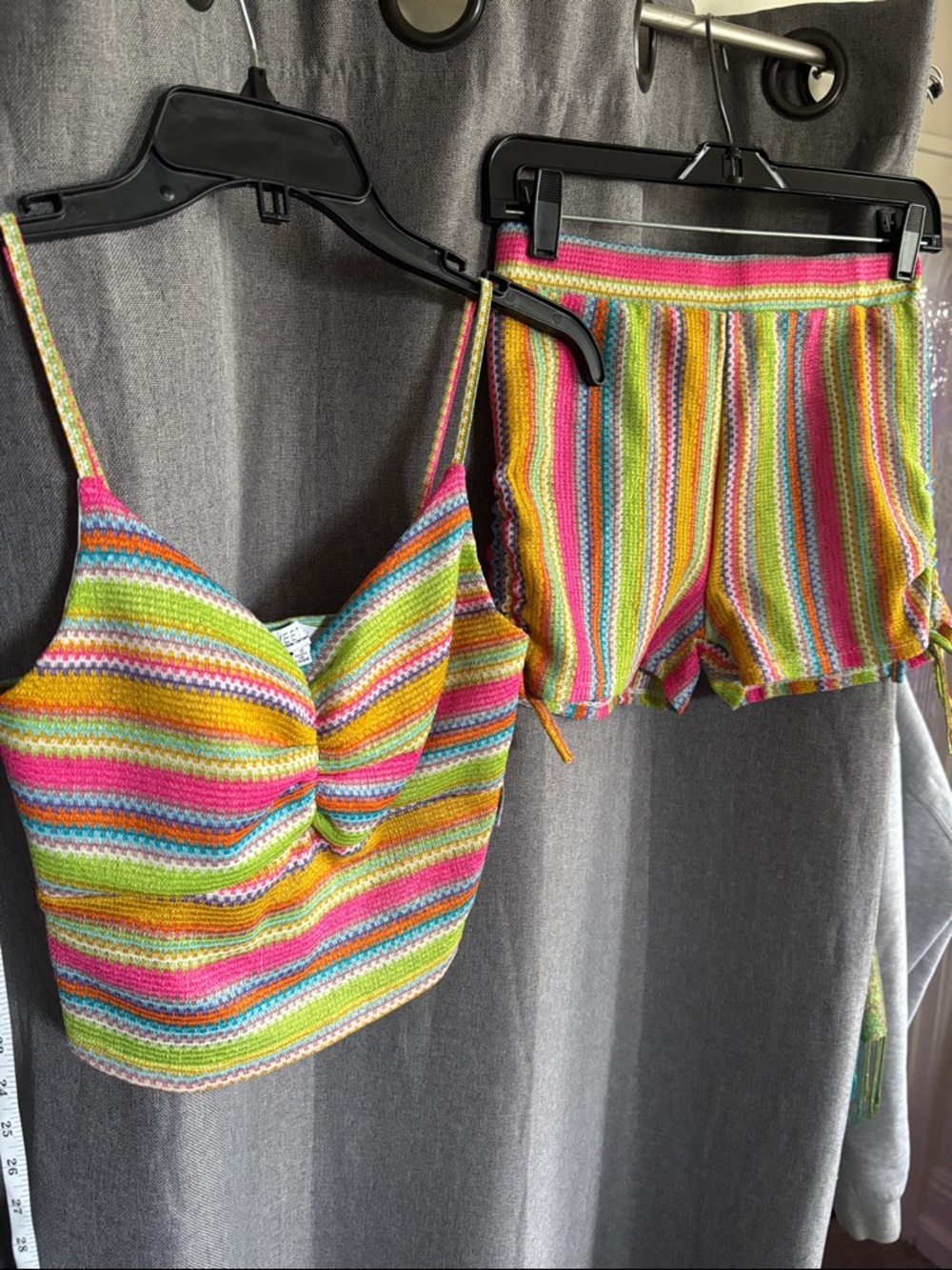 Striped Knit Crop Top & Shorts Set in Bright Rainbow
